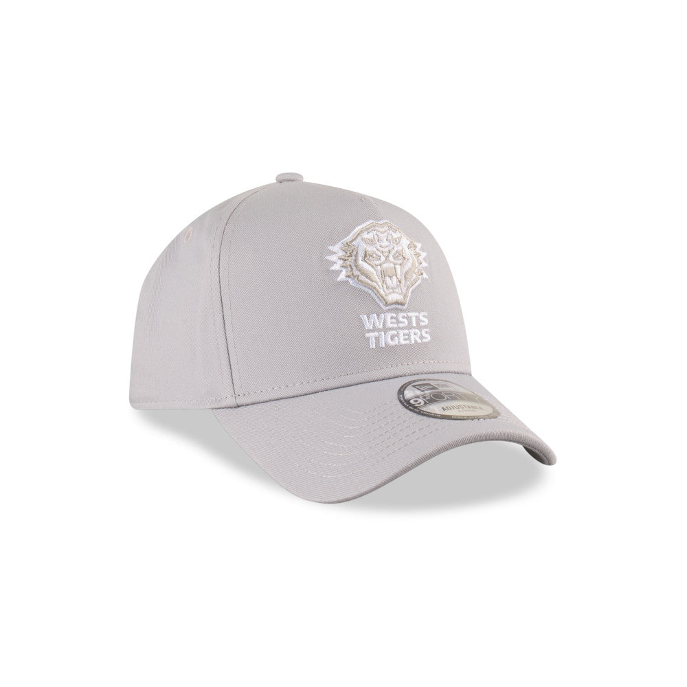 Wests Tigers Hat - 2025 Grey White 9Forty A-Frame NRL Snapback Cap - New Era